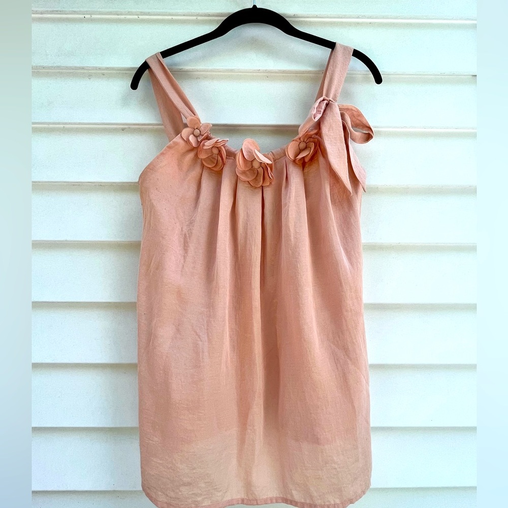 Pale Pink Floral Flowy Tank Top Flower Neckline